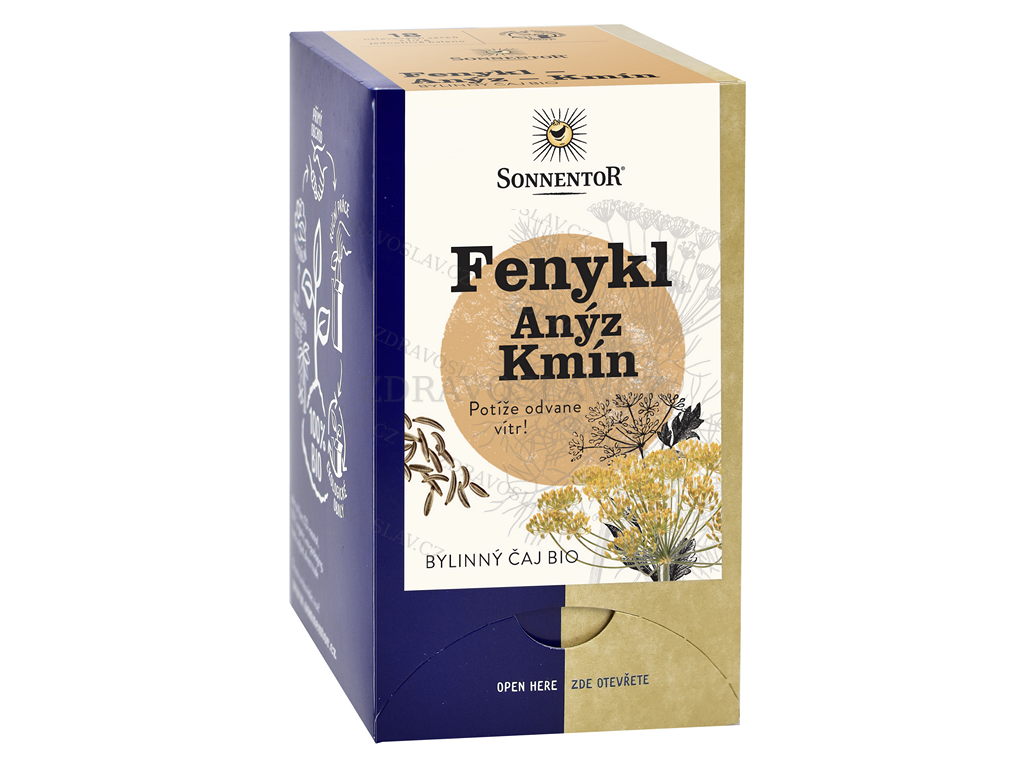 Sonnentor Čaj Fenykl Anýz Kmín BIO jako bylinný čaj při nadýmání